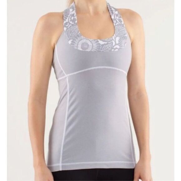 Lululemon Scoop Neck Tank Wee Stripe White Fossil / Beachy Floral White Fossil ( - Picture 1 of 7